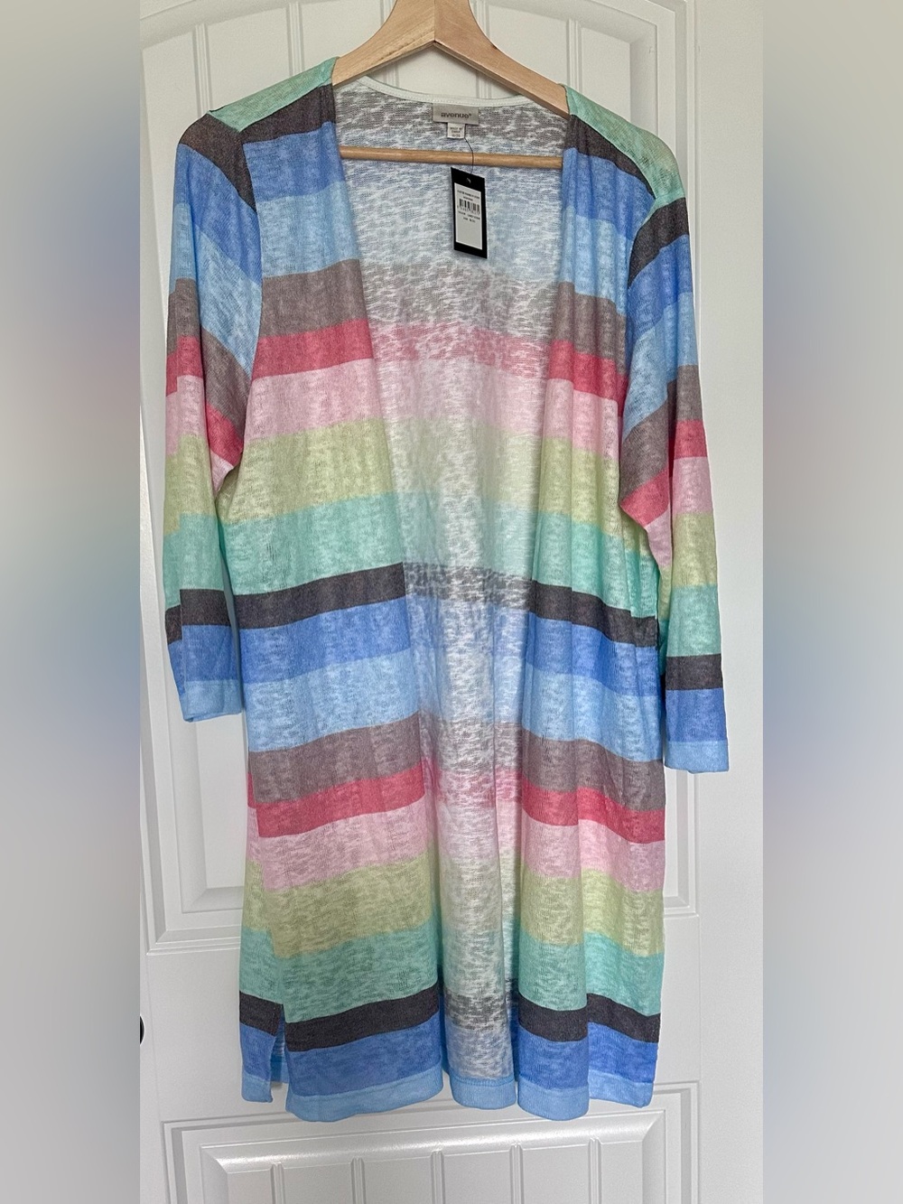 Avenue Rainbow Stripe Lightweight Duster Cardigan NWT